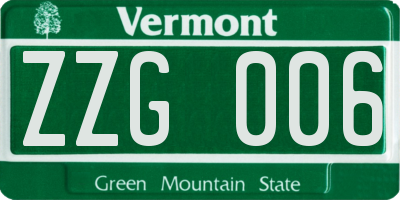 VT license plate ZZG006