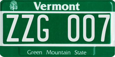 VT license plate ZZG007
