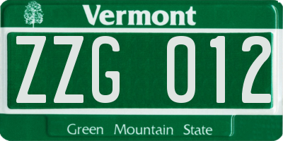VT license plate ZZG012