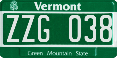 VT license plate ZZG038