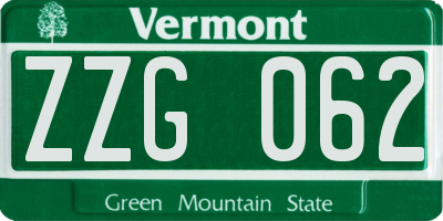 VT license plate ZZG062