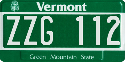 VT license plate ZZG112