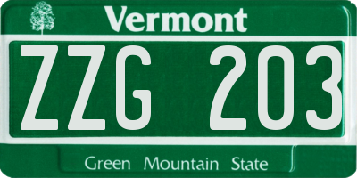 VT license plate ZZG203
