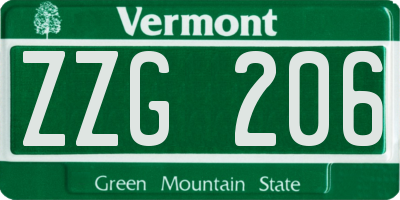 VT license plate ZZG206