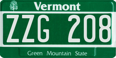 VT license plate ZZG208
