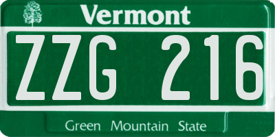 VT license plate ZZG216
