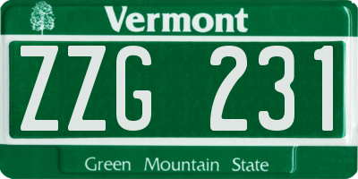 VT license plate ZZG231