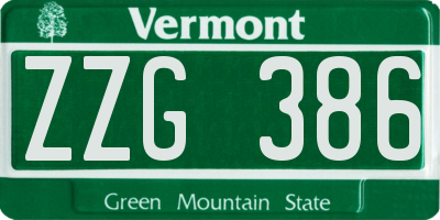 VT license plate ZZG386