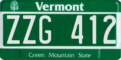 VT license plate ZZG412
