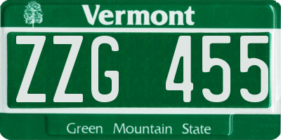 VT license plate ZZG455