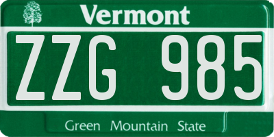 VT license plate ZZG985