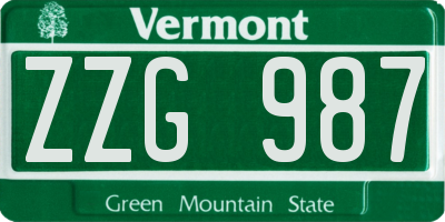 VT license plate ZZG987