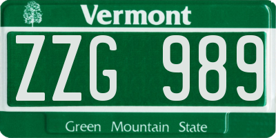 VT license plate ZZG989