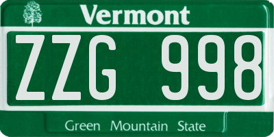 VT license plate ZZG998