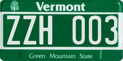 VT license plate ZZH003