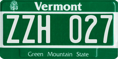 VT license plate ZZH027