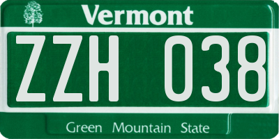 VT license plate ZZH038