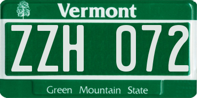VT license plate ZZH072