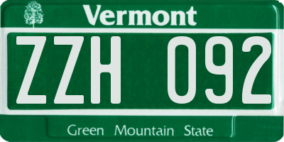 VT license plate ZZH092