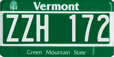 VT license plate ZZH172