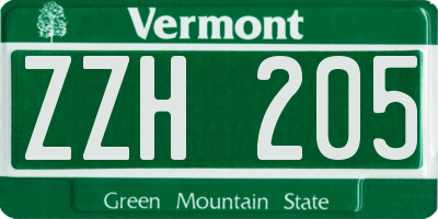 VT license plate ZZH205
