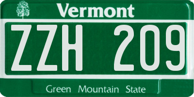 VT license plate ZZH209
