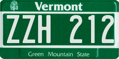 VT license plate ZZH212
