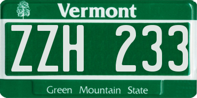 VT license plate ZZH233