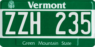 VT license plate ZZH235