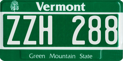 VT license plate ZZH288