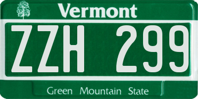 VT license plate ZZH299