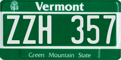 VT license plate ZZH357