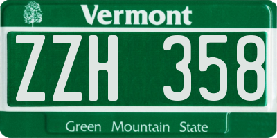 VT license plate ZZH358