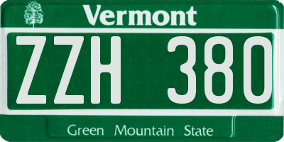 VT license plate ZZH380