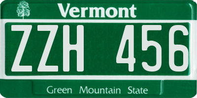 VT license plate ZZH456