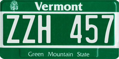 VT license plate ZZH457