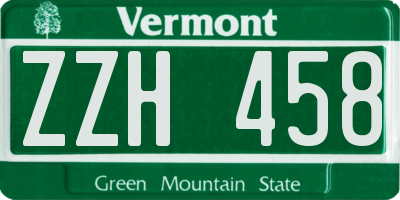 VT license plate ZZH458