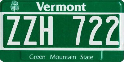 VT license plate ZZH722