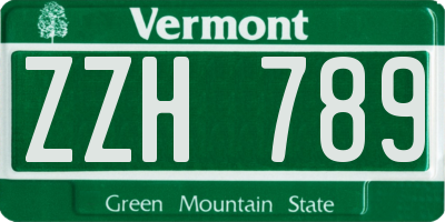 VT license plate ZZH789