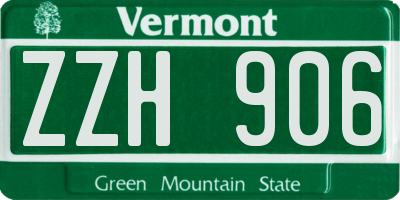 VT license plate ZZH906