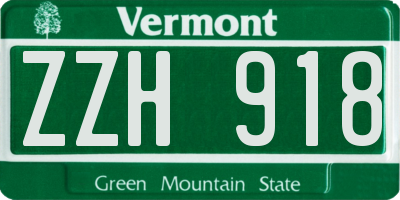 VT license plate ZZH918