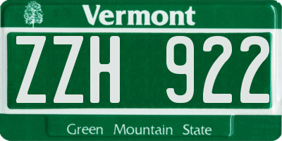 VT license plate ZZH922
