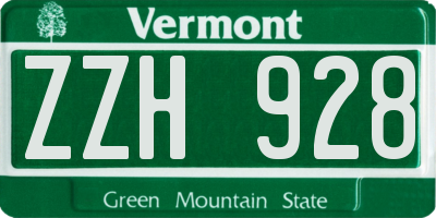 VT license plate ZZH928