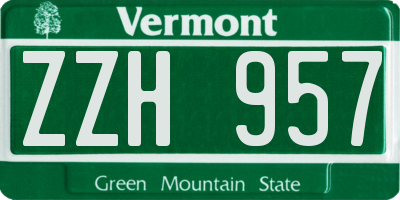 VT license plate ZZH957