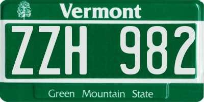 VT license plate ZZH982