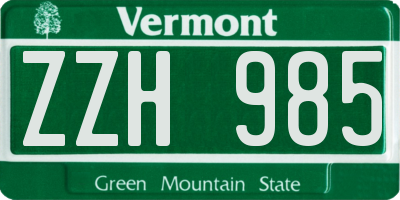VT license plate ZZH985