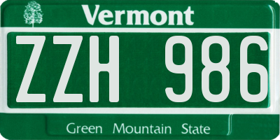 VT license plate ZZH986