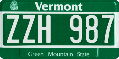 VT license plate ZZH987