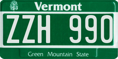 VT license plate ZZH990