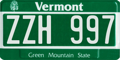 VT license plate ZZH997